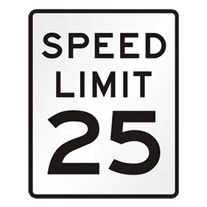 The posted speed limit shows: